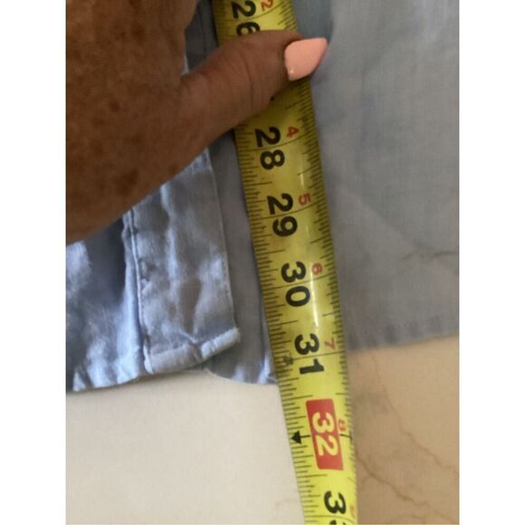 Edward Woman 100% IRISH Linen Button Down Shirt Sz 2X Embroidered Blue - Picture 8 of 8